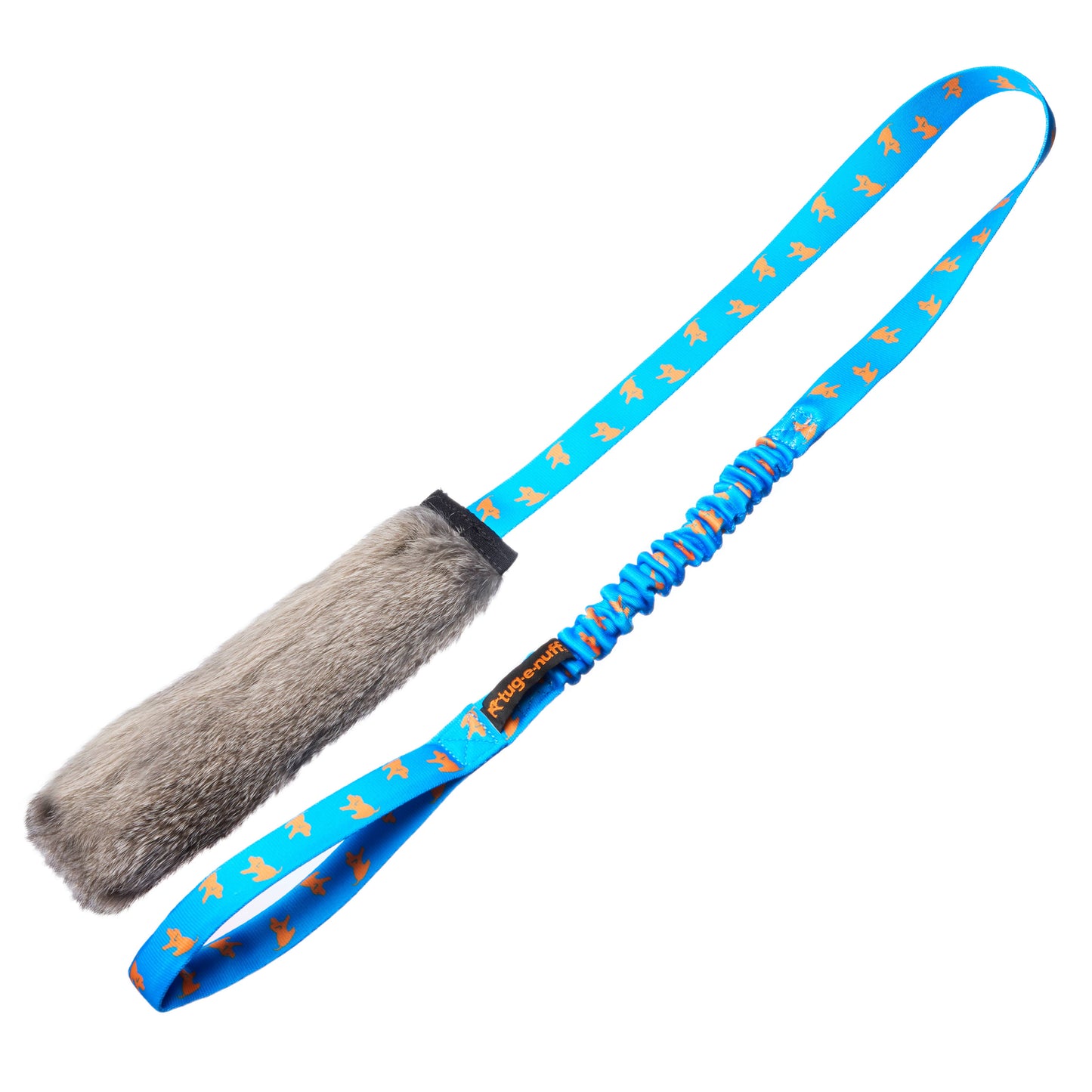 Rabbit Fur Squeaky Bungee Chaser dog toy for scent, sound, and chase play