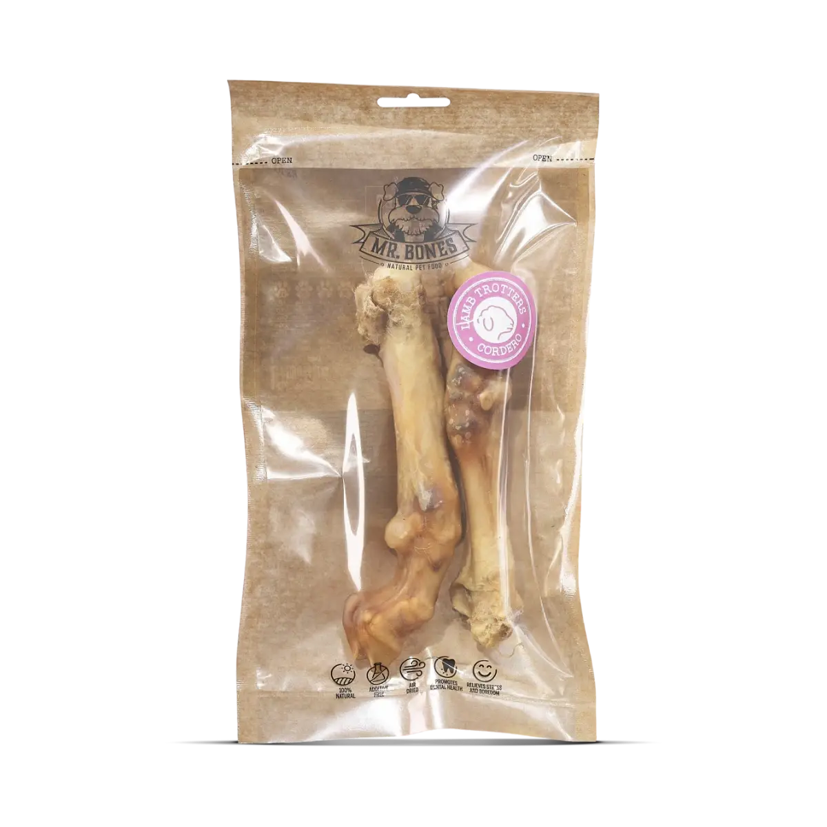 Two air-dried lamb trotters for dogs, high-hardness natural dental chew for medium and large breeds.