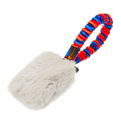 Faux Fur Pocket Bungee Squeaker toy with squeaker and bungee handle for small and large dogs