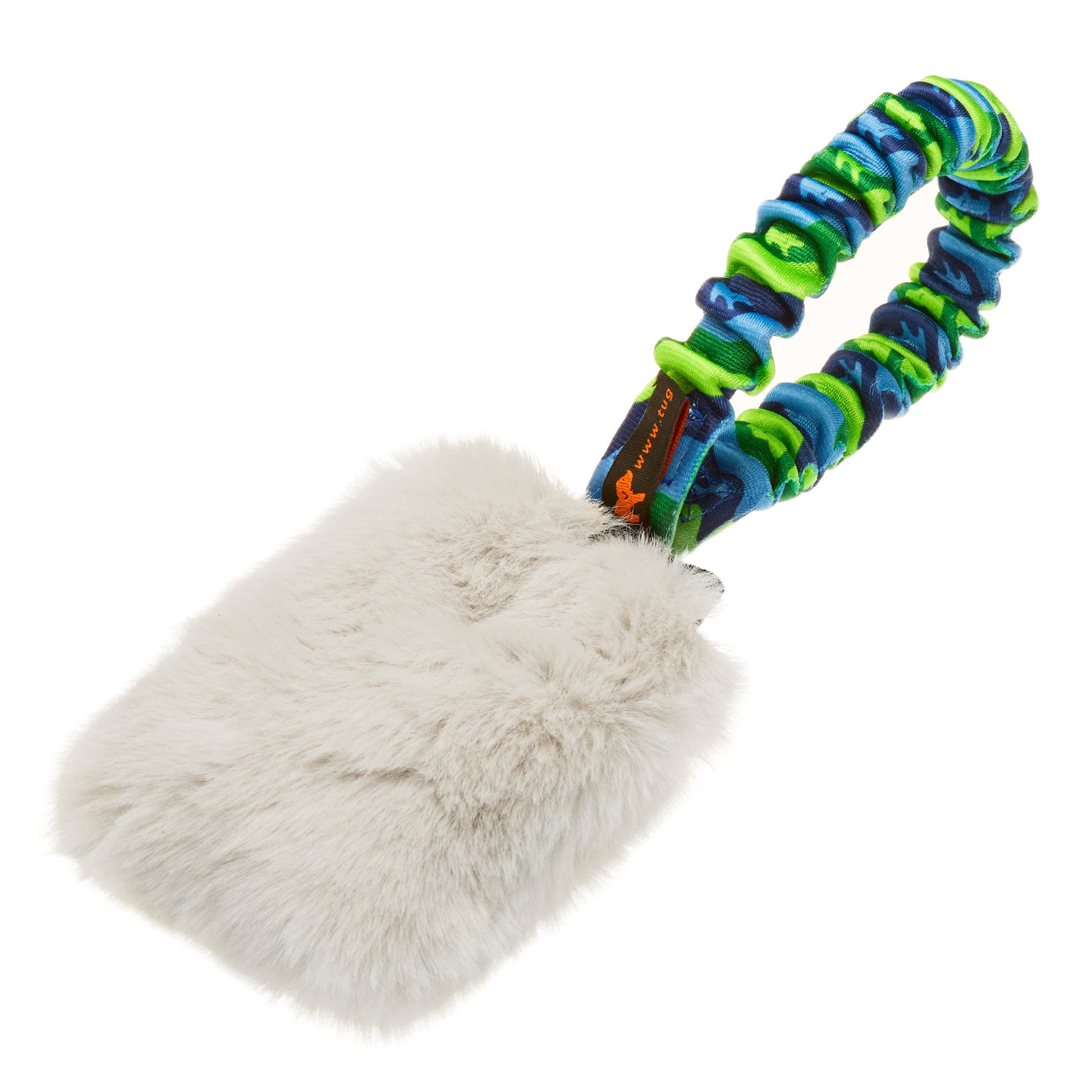 Faux Fur Pocket Bungee Squeaker toy with squeaker and bungee handle for small and large dogs