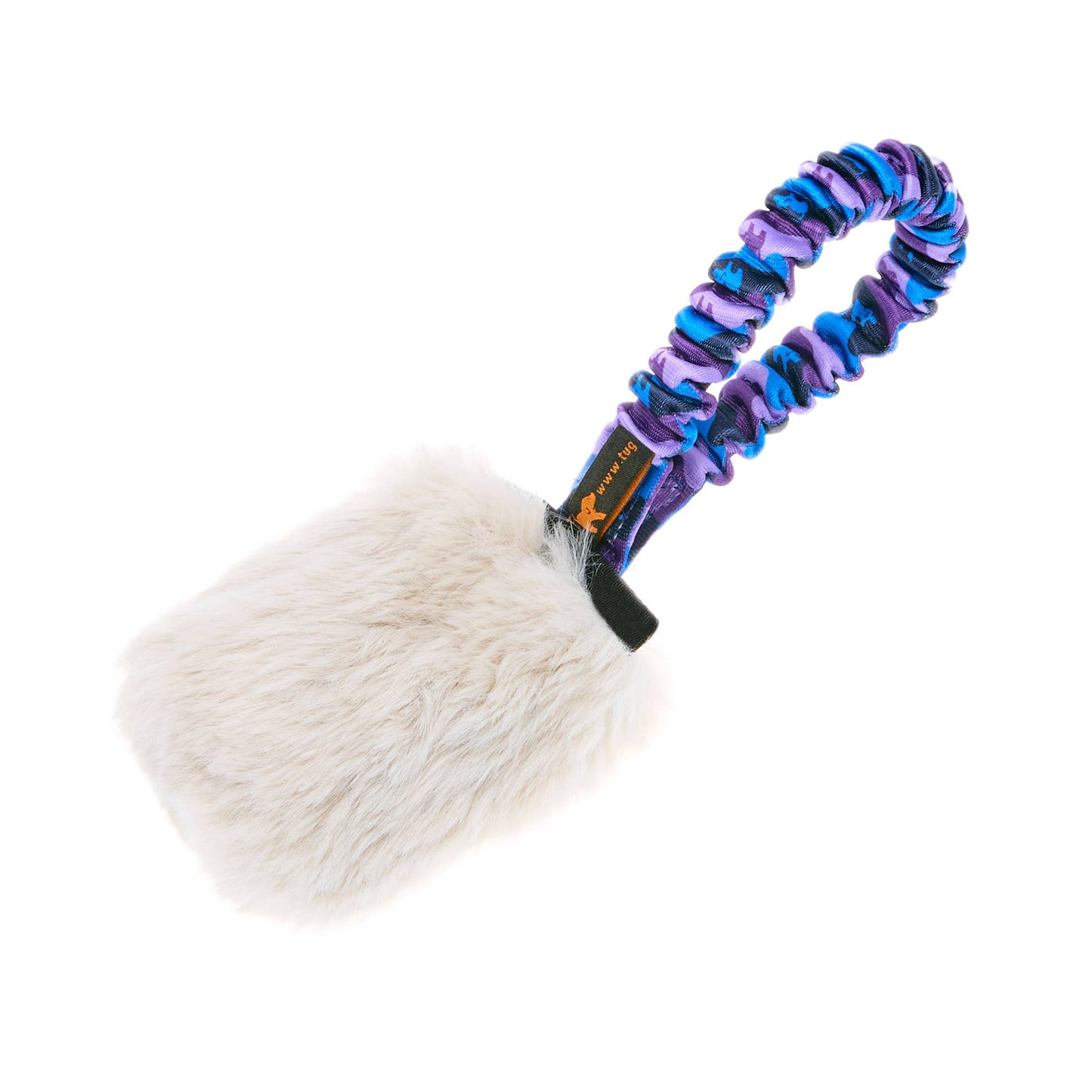 Faux Fur Pocket Bungee Squeaker toy with squeaker and bungee handle for small and large dogs
