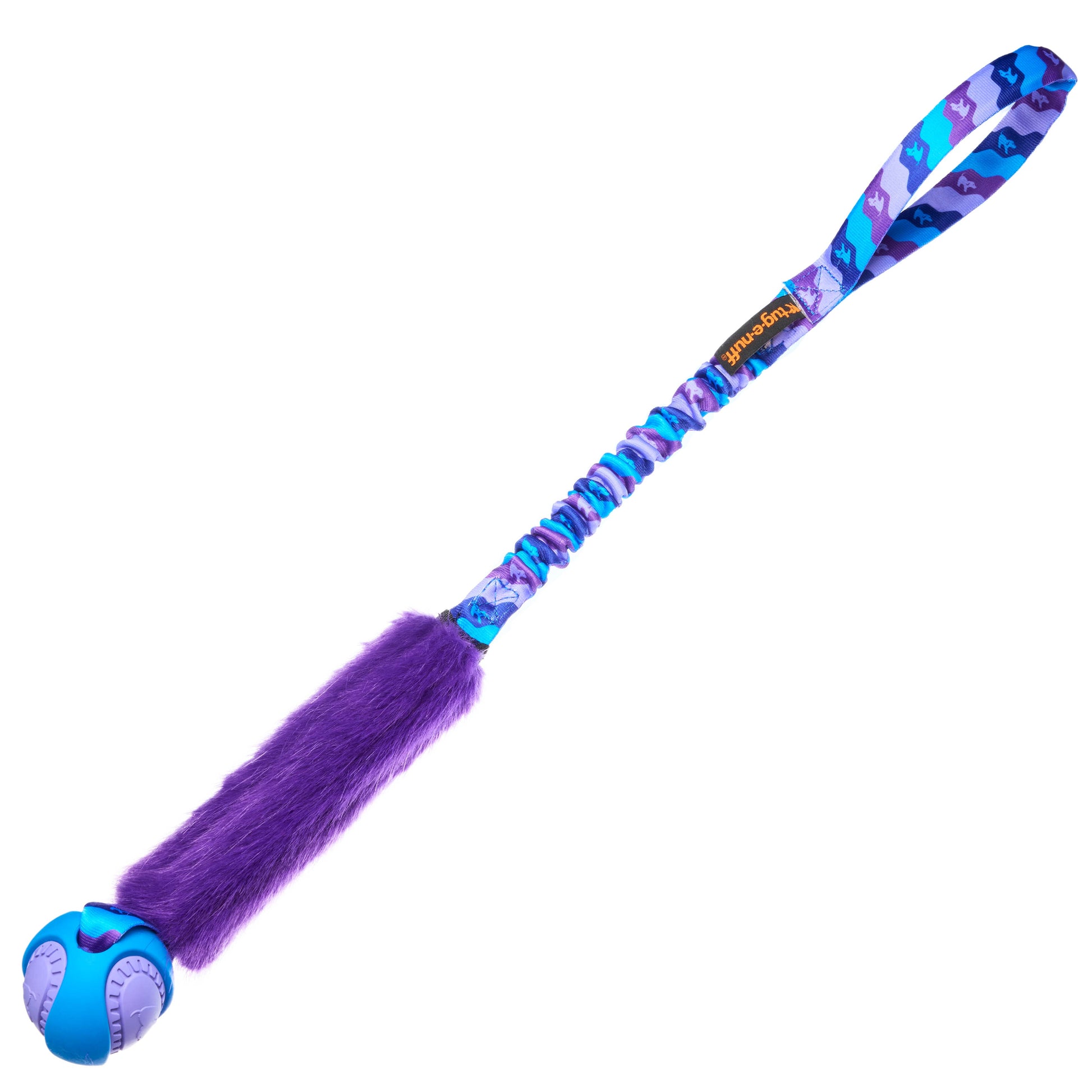 Fauxtastic PowerBall Bungee dog toy, faux fur, and bungee handle for high-energy play