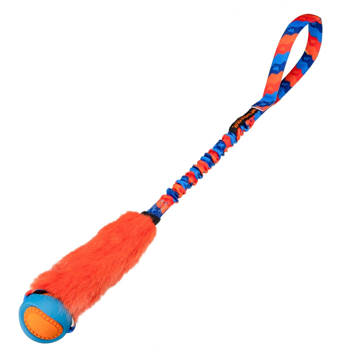 Fauxtastic PowerBall Bungee dog toy, faux fur, and bungee handle for high-energy play