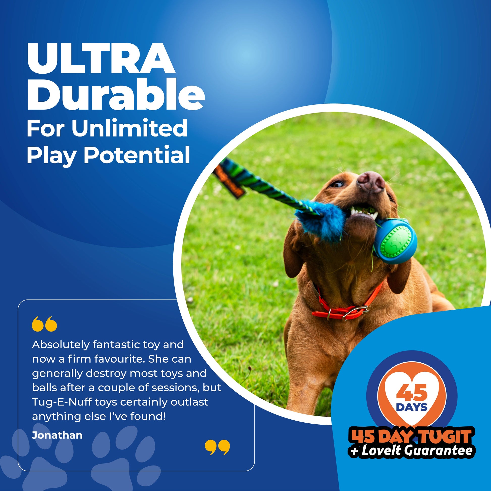 Fauxtastic PowerBall Bungee dog toy, faux fur, and bungee handle for high-energy play