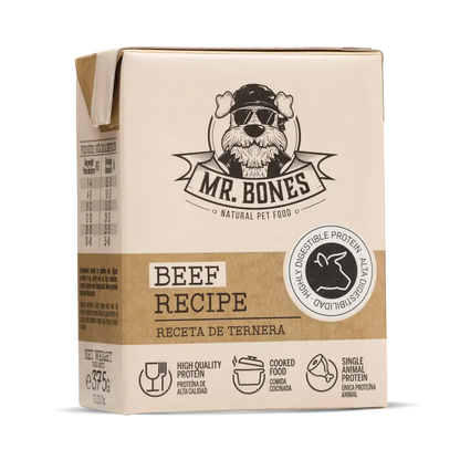 Tetra Brick of gently cooked single-protein beef dog food, complete and grain-free meal
