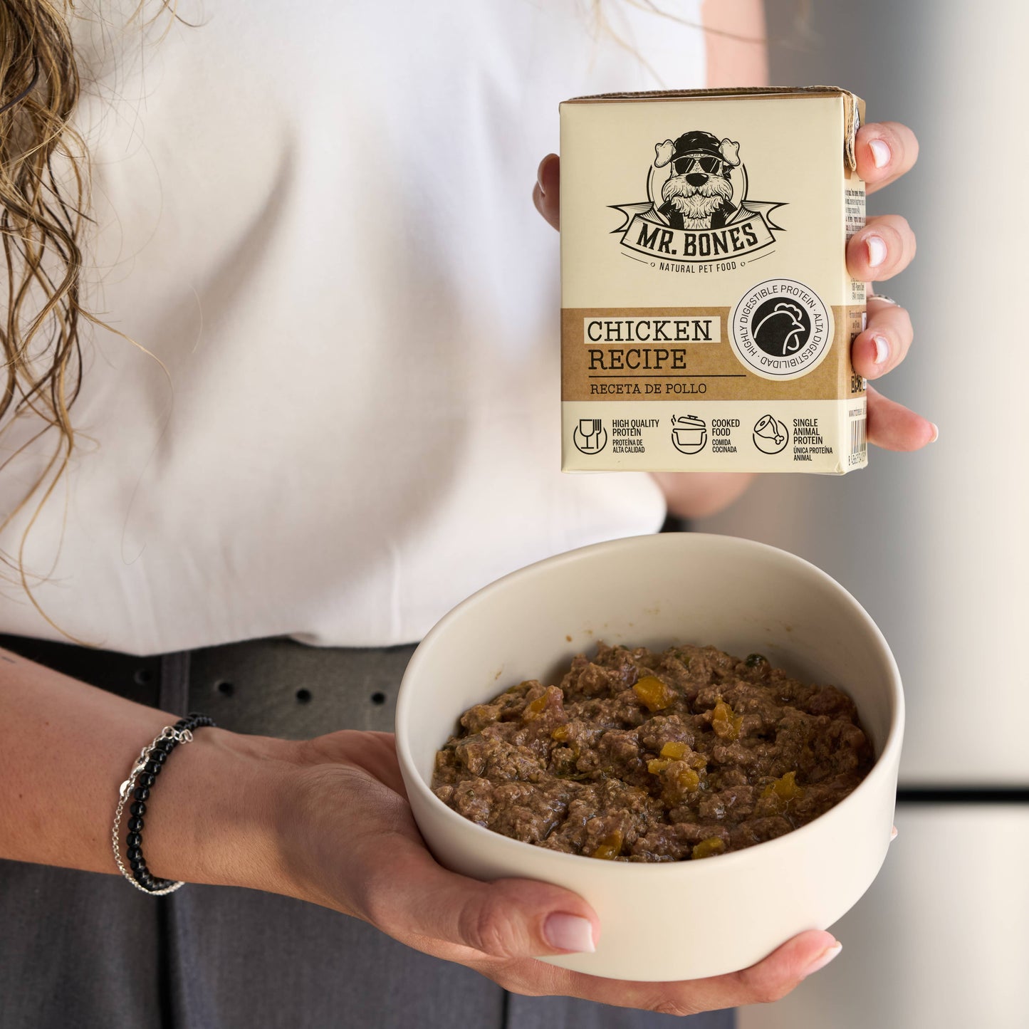 Tetra Brick of gently cooked single-protein chicken dog food, soft and juicy complete meal