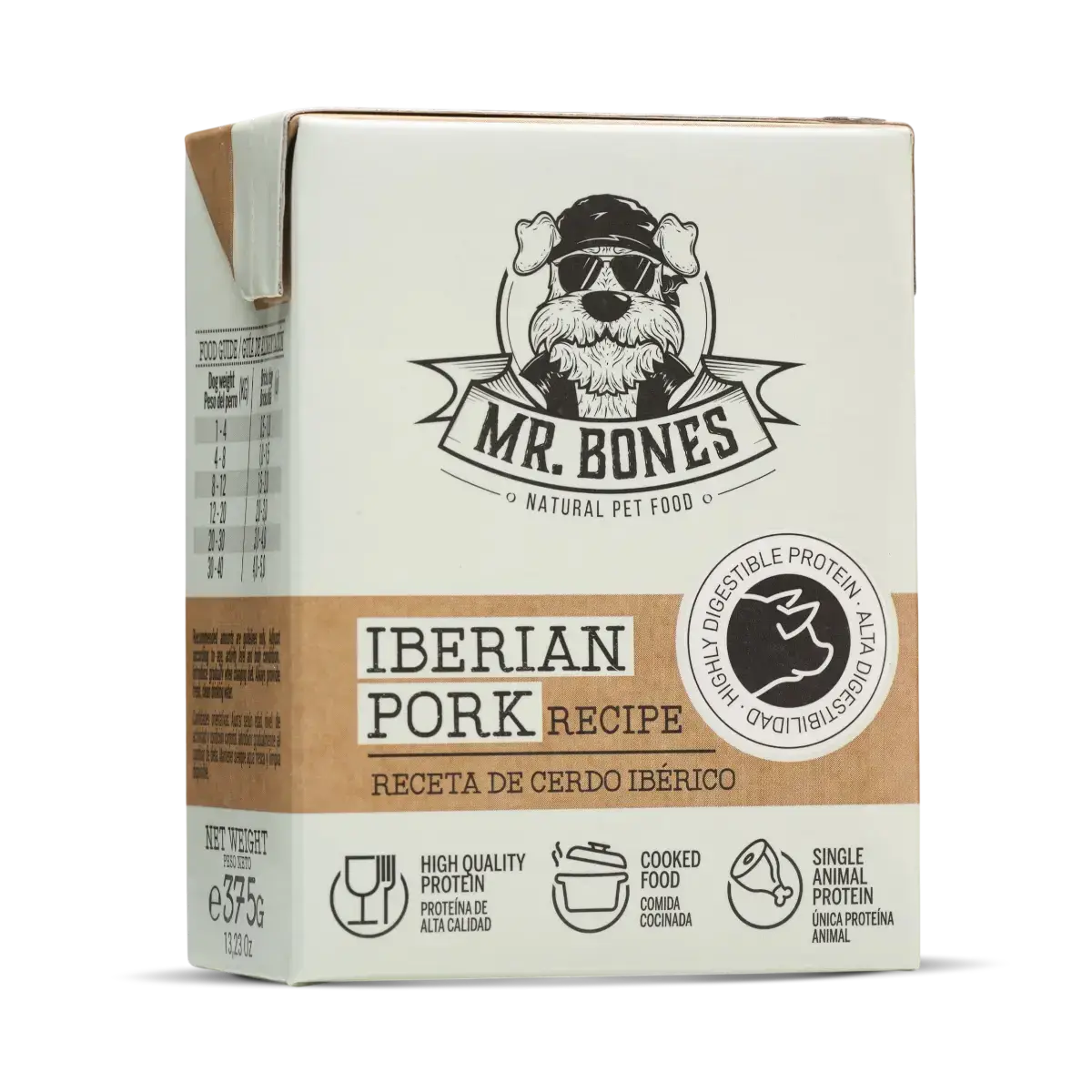 Tetra Brick of gently cooked single-protein Iberian pork dog food, premium and grain-free meal