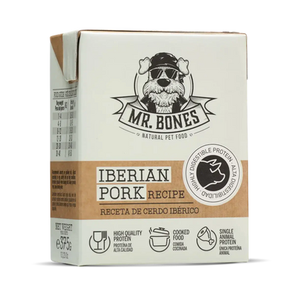 Tetra Brick of gently cooked single-protein Iberian pork dog food, premium and grain-free meal
