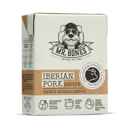 Tetra Brick of gently cooked single-protein Iberian pork dog food, premium and grain-free meal