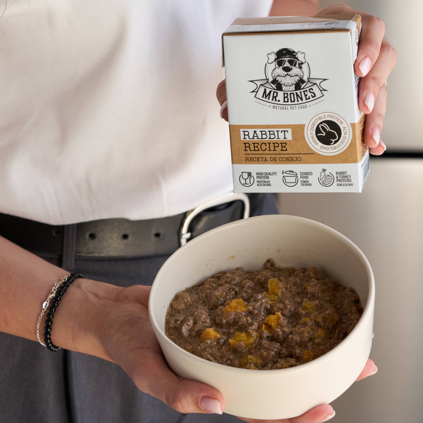 Tetra Brick of gently cooked multi-protein rabbit dog food, soft and highly palatable complete meal