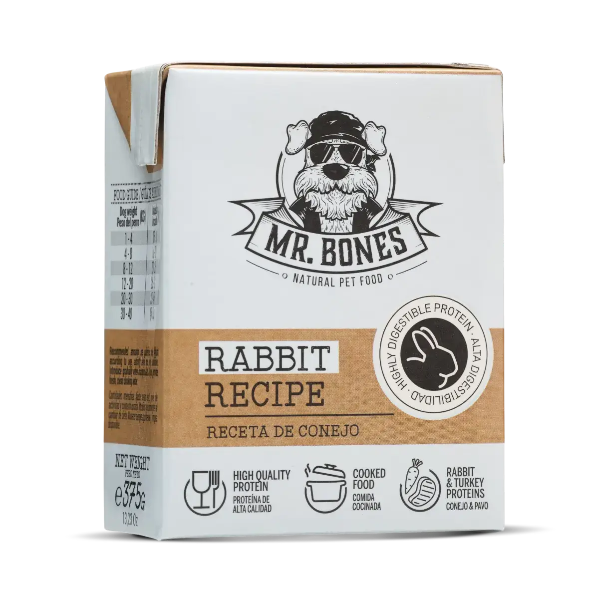 Tetra Brick of gently cooked multi-protein rabbit dog food, soft and highly palatable complete meal
