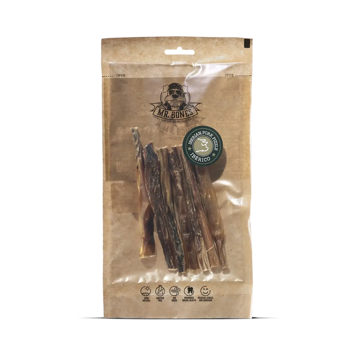 Bag of air-dried Iberian pork pizzle dog chews, natural dental treat for small and medium dogs