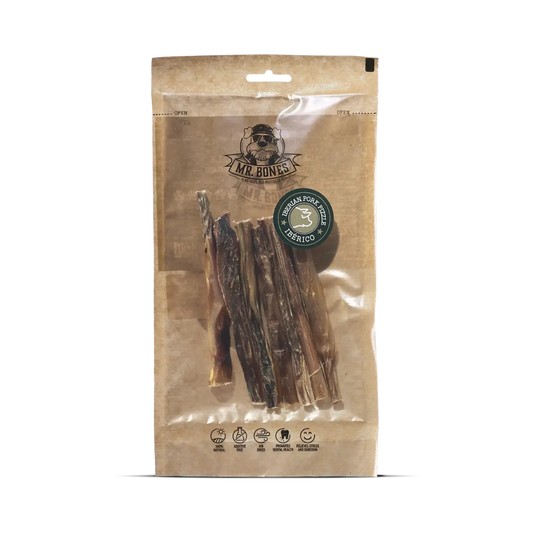 Bag of air-dried Iberian pork pizzle dog chews, natural dental treat for small and medium dogs