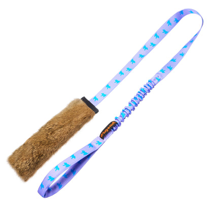 Rabbit Fur Squeaky Bungee Chaser dog toy for scent, sound, and chase play