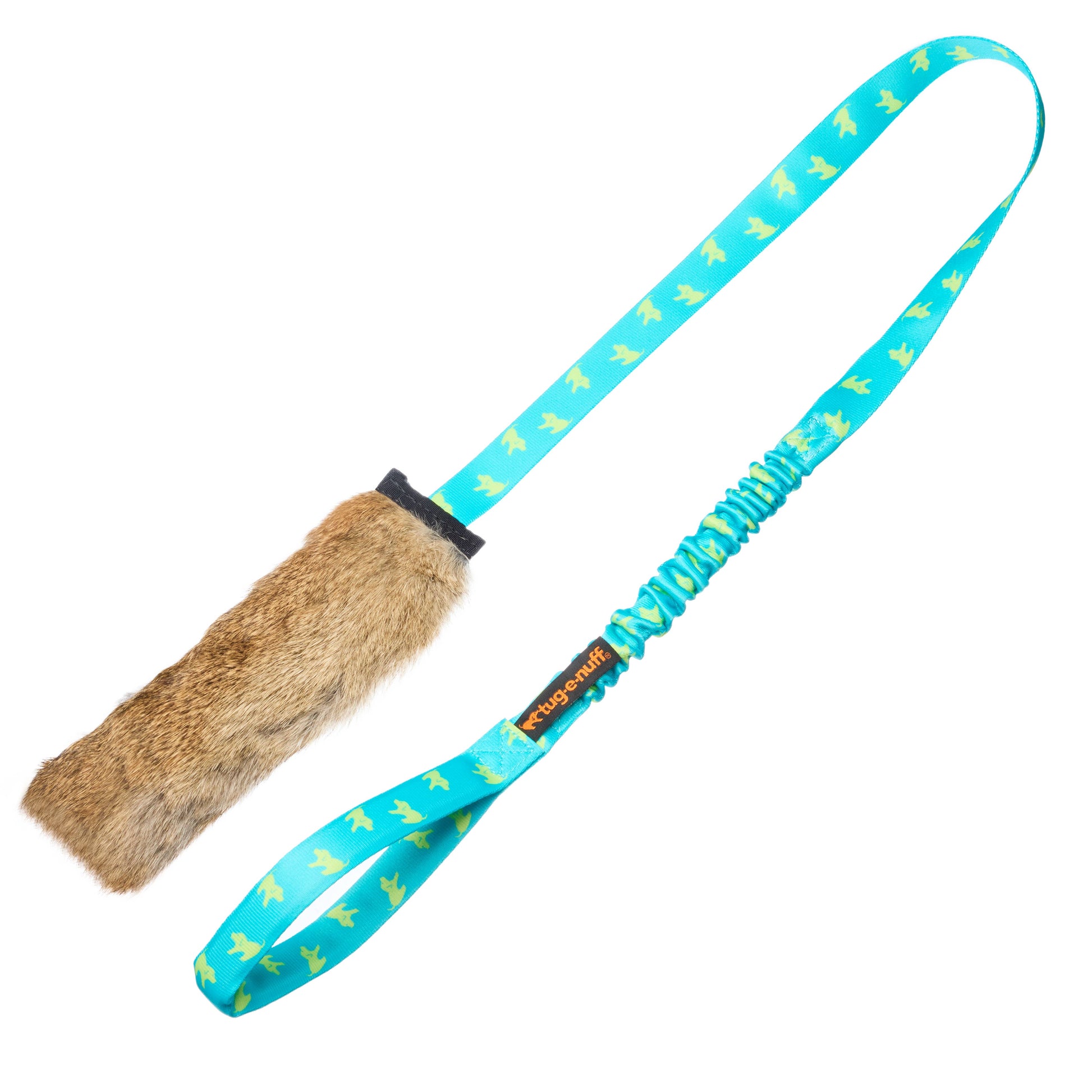 Rabbit Fur Squeaky Bungee Chaser dog toy for scent, sound, and chase play