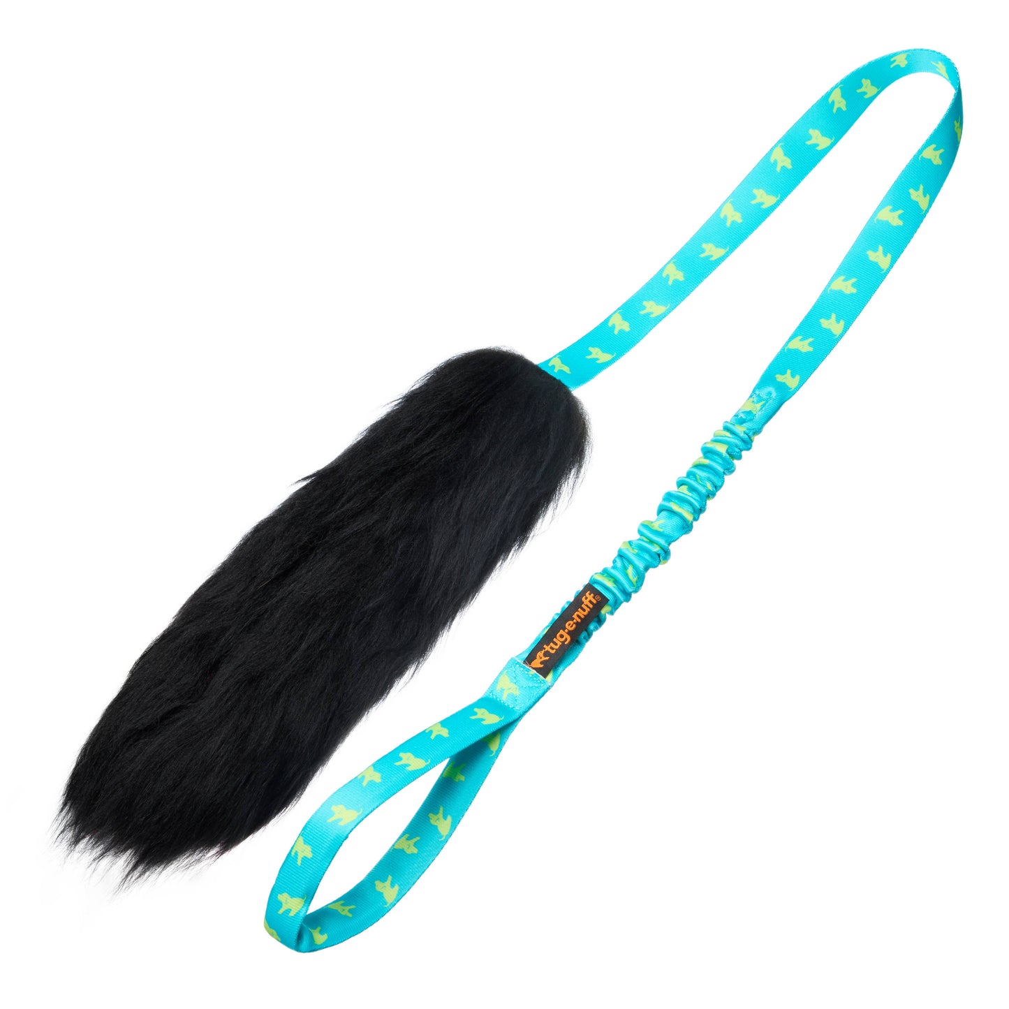 Sheepskin Bungee Chaser dog toy with teal handle for chase, tug, and prey drive stimulation